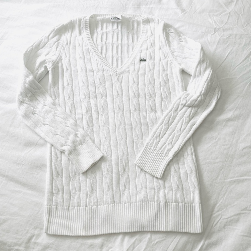 Lacoste cable knit v-neck sweater